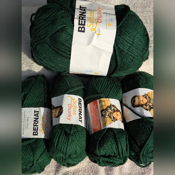 Bernat Softee Chunky Yarn in Dark Green, 4 Skiens Same Lot+ 1 Large Skien, Lot 1 - Picture 2 of 12